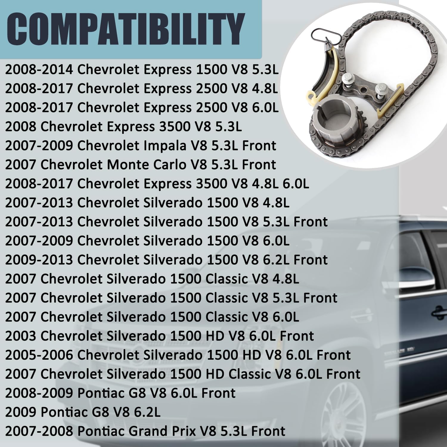 AUCERAMIC TK3216 Timing Chain Kit W/Tensioner Fit for Chevrolet Avalanche Camaro Colorado Express Silverado Suburban Tahoe Cadillac Escalade GMC Canyon Savana Sierra Yukon Hummer 94205SB 12556582