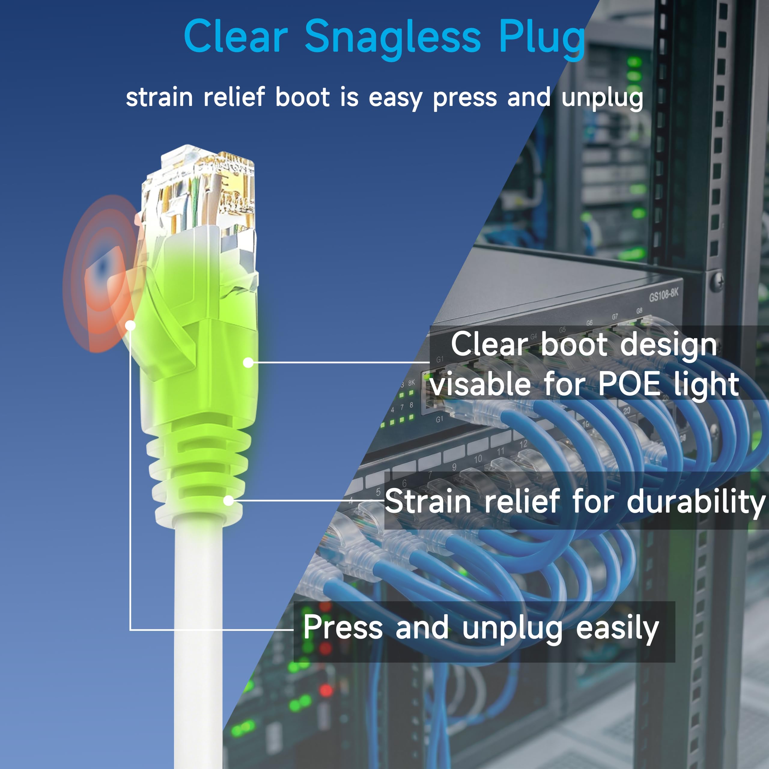 Cable de conexión Ethernet Cat6 de 1 pie (paquete de 10), cable de conexión Cat6 para centros de datos, cable de conexión Cat 6 10G, cables de conexión de red para red doméstica y empresarial