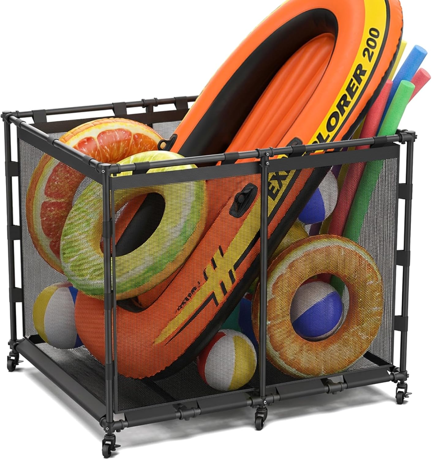 Abimars Pool Storage Bin , 278-Gallon Outdoor Pool Float Organizer for Noodles, Toys, and Floats, Heavy-Duty Composite Mesh, UV- and Chemical-Resistant, 47 x 39 x 35 in