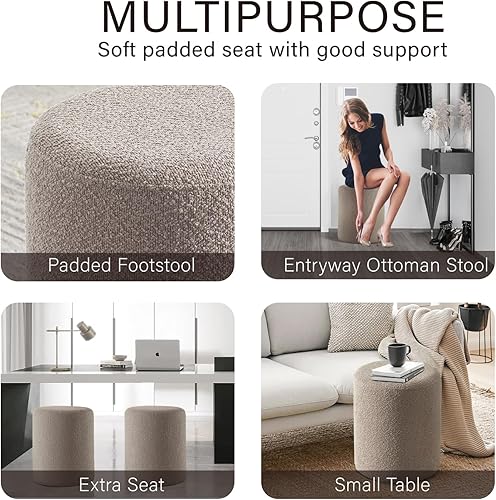 Miniatura 7 de Get Set Style Otomana redonda moderna con asiento acolchado suave, sillas multifuncionales para maquillaje, reposapiés tapizado, taburete otomano