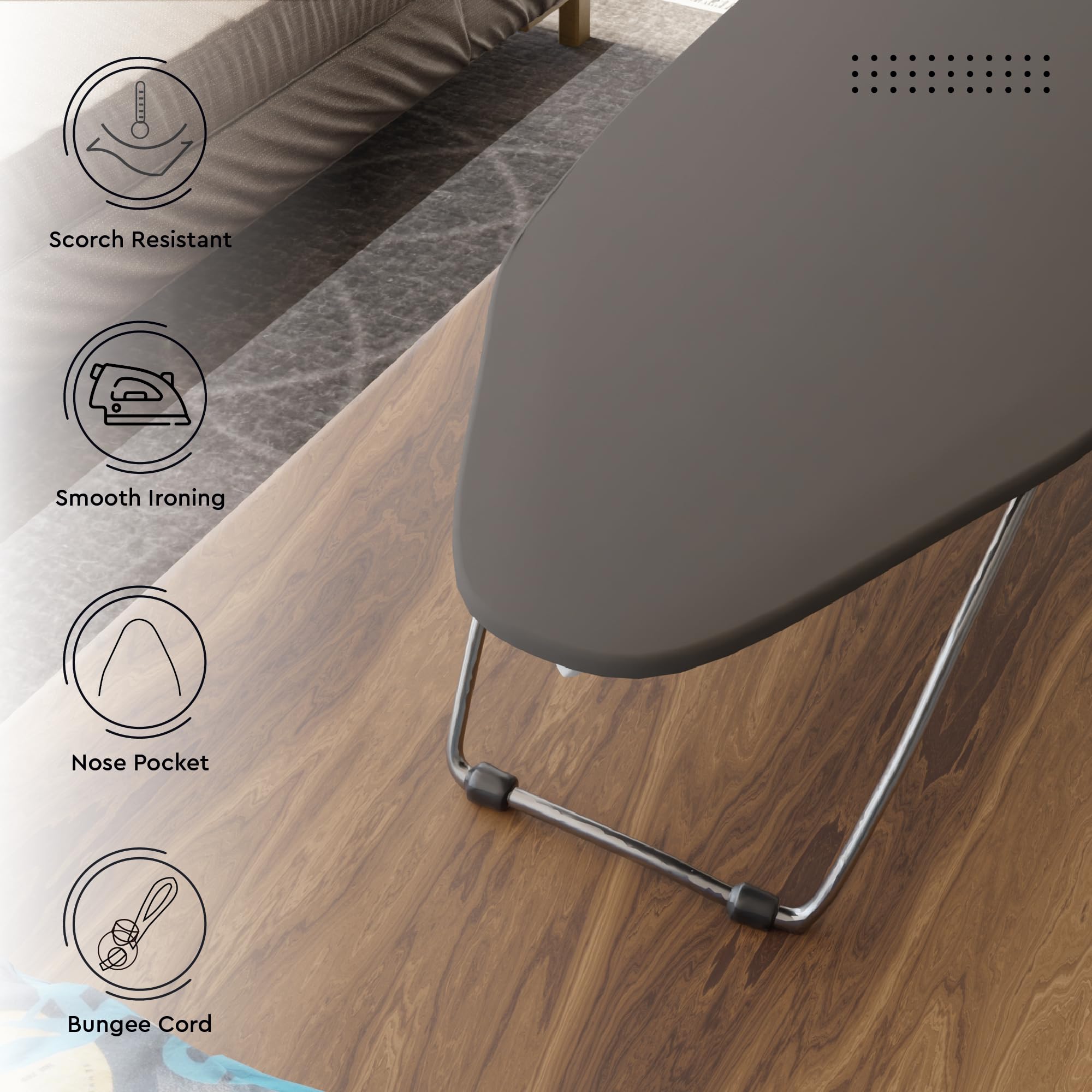 Encasa Ironing Board Covers (up to 114 x 35 cm) Elastic Tightening with Thick 4 mm Felt Padding, Easy Fit, Scorch Resistant, Plain Colors- Grey — view 67
