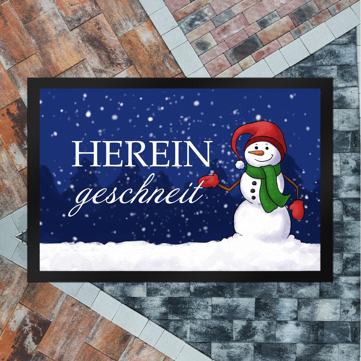 speecheese Hereingeschneit Schneemann Fußmatte XXL in 50x75 cm als schöne Dekoration für den Eingang zum Advent, zu Weihnachten und zur Winterzeit für Dein Zuhause