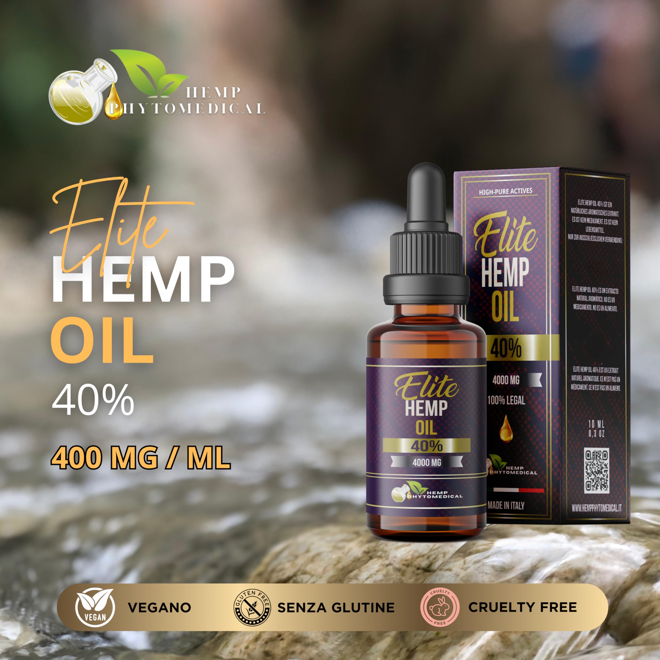 HEMP PHYTOMEDICAL Elite Hemp Oil 40%, Olio di Canapa Certificato ad Alta Concentrazione. Super Concentrato per un Benessere Profondo e Intenso