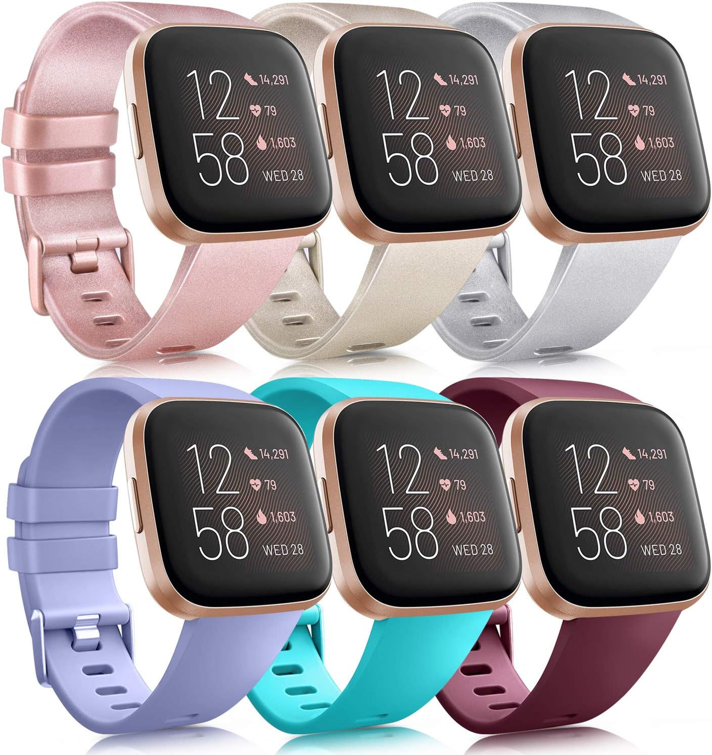 6 Pack Sport Bands Compatible with Fitbit Versa 2 / Versa
