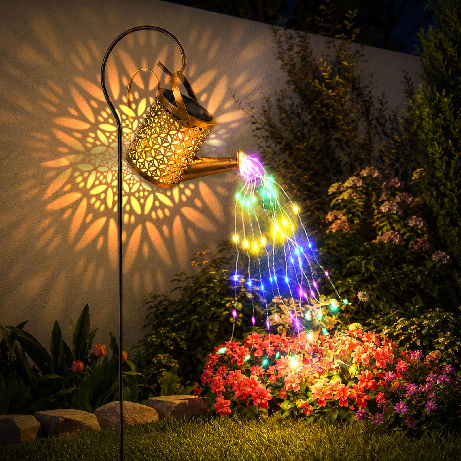 Adiwo Solar Watering Can Lights, Outdoor Garden Watering Can Lantern with Cascading Lights, Waterproof for Backyard Yard Lawn Pathway Patio, Garden Ornaments for Women Mum Grandma, Colorful