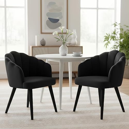 Juego de 2 sillas de comedor de terciopelo negro modernas, sillas laterales de tapicería con patas de madera tapizadas para el hogar, cocina, sala