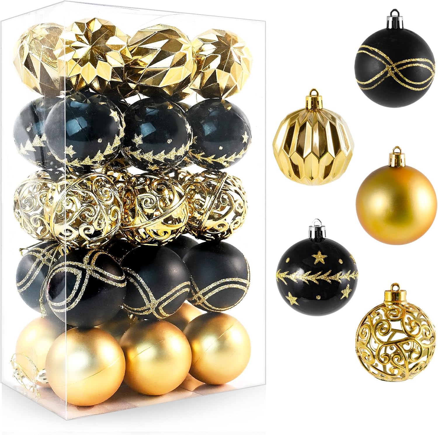 Dyreps Black and Gold Christmas Balls Ornaments 30pcs 2.36 Inch