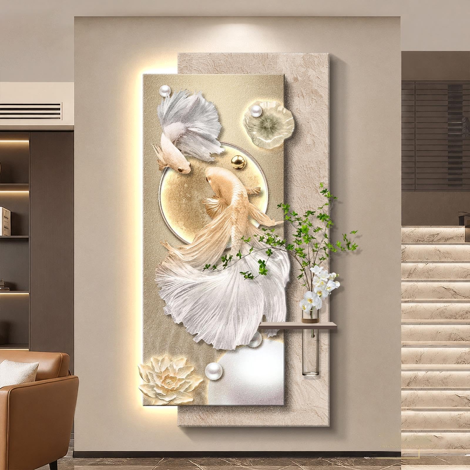 Déco Murale en Grès, Art Mural en Grès avec Lumière LED pour Maison