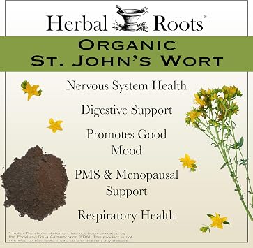 Herbal Roots Organic St Johns Wort Capsules | 450 mg per Serving | No Binders or Fillers Non GMO | 60 Vegan Capsules