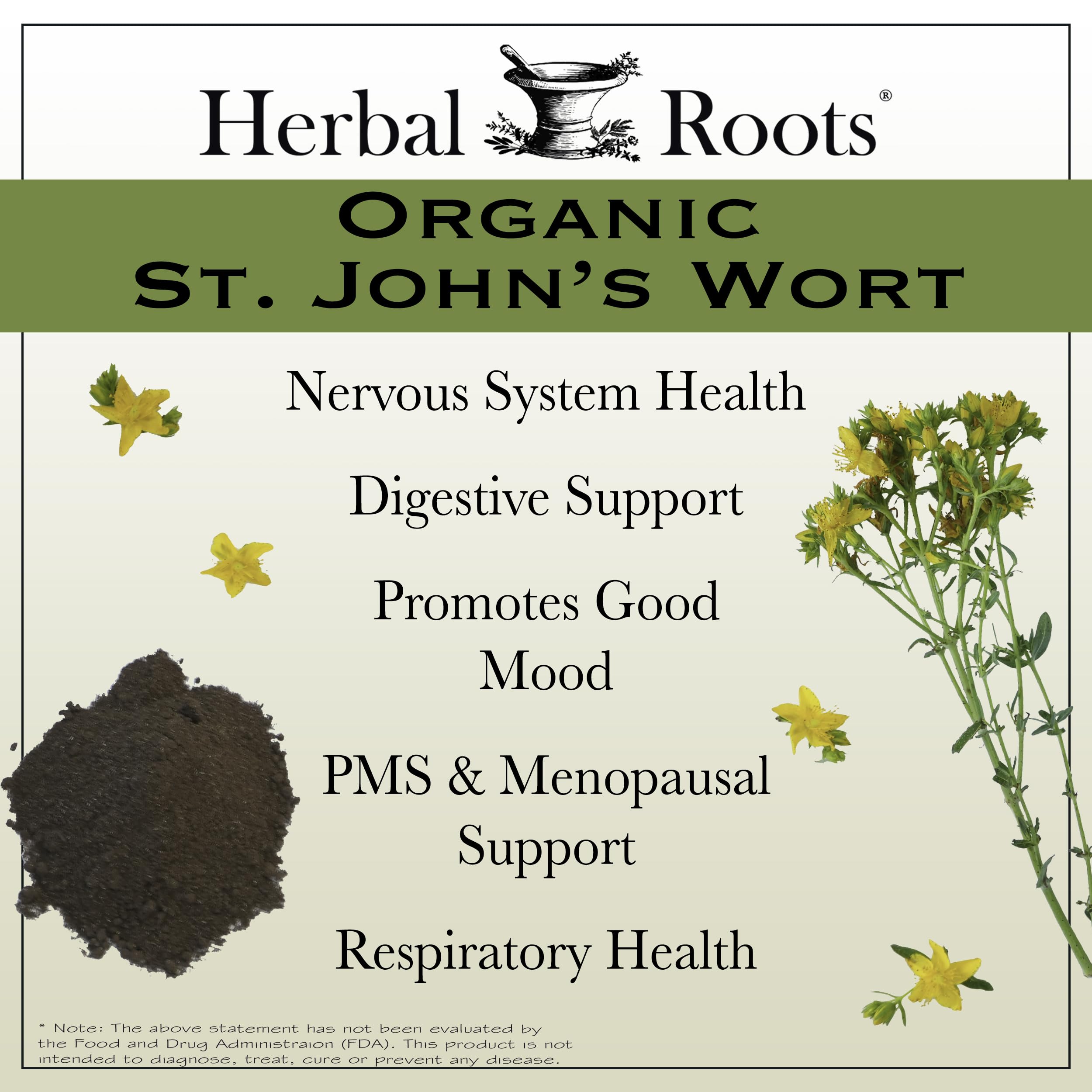 Herbal Roots Organic St Johns Wort Capsules, Mood Support, USDA Certified Organic - 60 Vegan Capsules — Amazon image 3