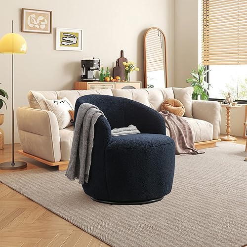 Miniatura 8 de HomVent Silla giratoria con tapizado de peluche, silla redonda con base de metal, sillón giratorio de 360 grados, sillón tapizado para ocio, sala de