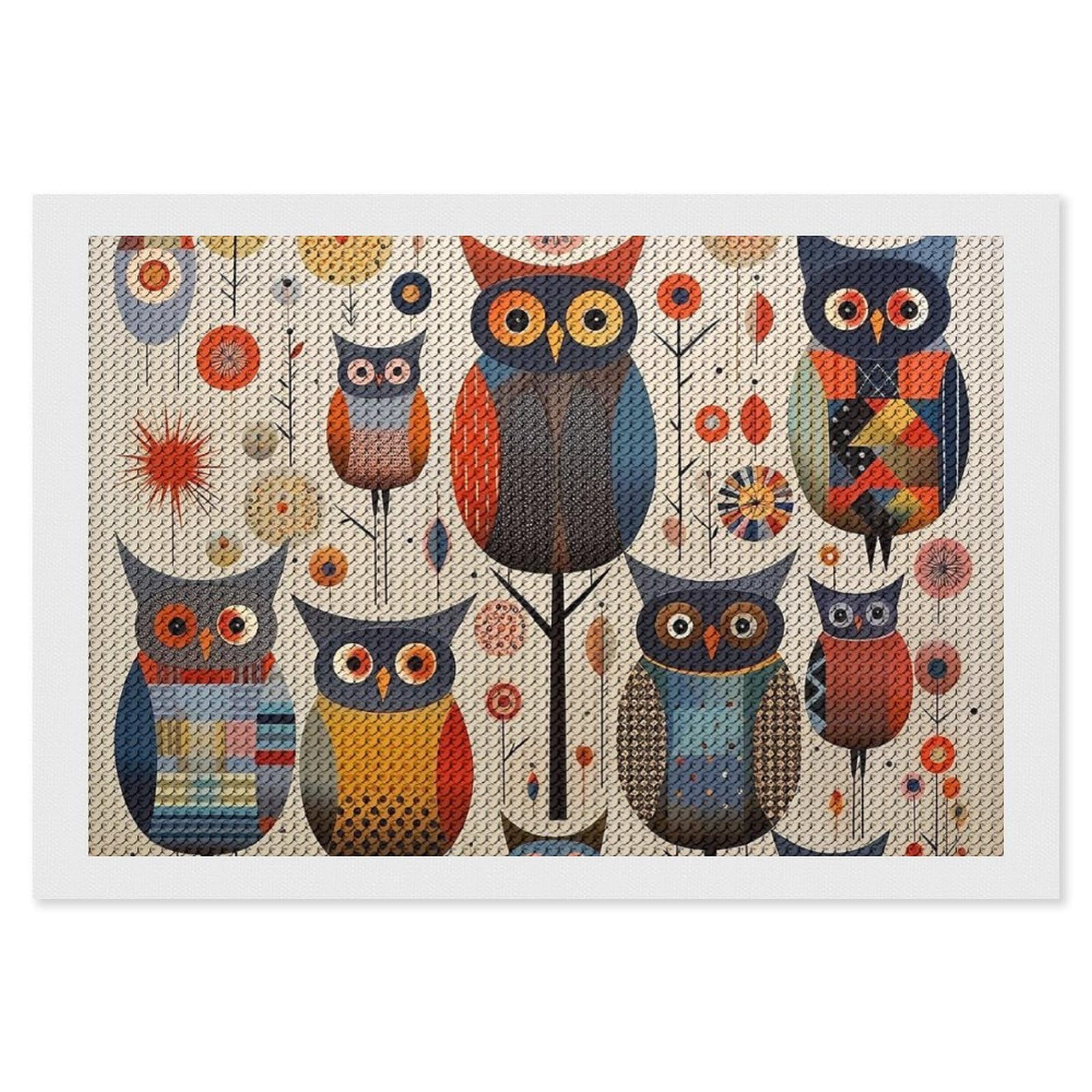 Patchwork Owl Diamond Art Kits for Adults, DIY 5D Diamonds Painting Kits for Beginner, Round Full Drill Diamond Dots Painting, 8"x12" Diamonds Pictures Gem Art and Crafts Wall Decor