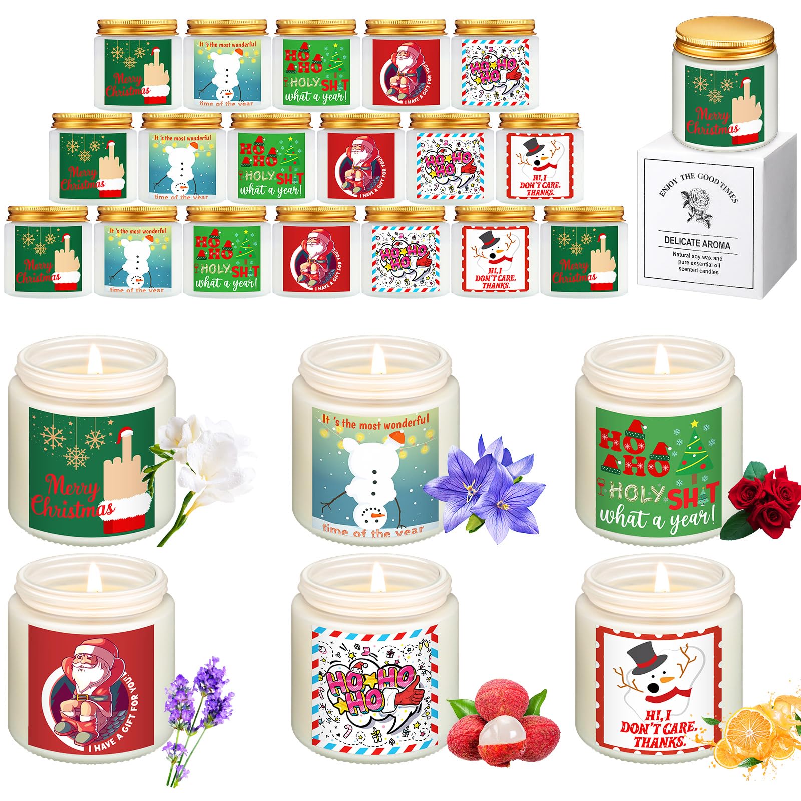 Conelist 24 velas aromáticas divertidas de Navidad, regalos divertidos de Navidad para mujeres, velas ofensivas, creatividad, decoración navideña, vela de cera de soja de 3.5 onzas para Año Nuevo