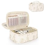 Relavel Travel Makeup Bag, Small Floral Cosmetic Bag with Makeup Brush Compartment, Portable Makeup Pouch for Women, Double Layer Cute Toiletry Organizer Bag, Lily Floral
