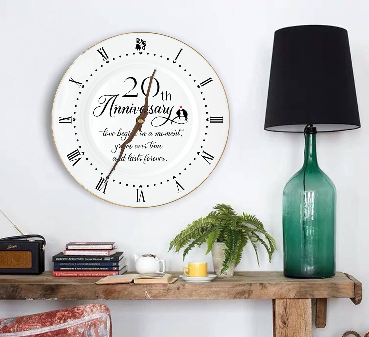 Treble Bee 20th Anniversary Ceramic Clock, Elegant Clock Gifts for Couple’s Wedding Anniversary, Unique Wall Decor Clocks for Kitchen Living Room