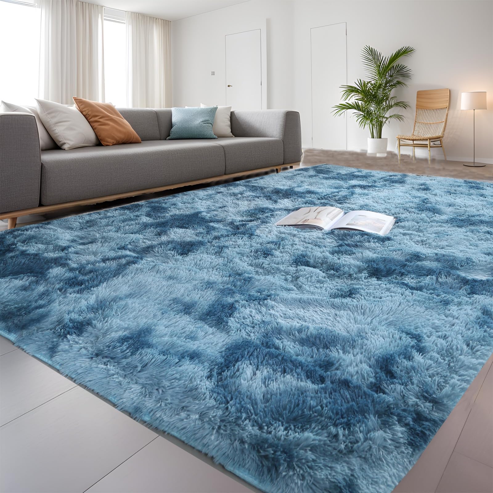 QUINZI Tappeto a pelo lungo, moderno e soffice, per camera da letto, soggiorno, cameretta dei bambini, tappeto in pelliccia sintetica antiscivolo(Blu,120x180cm)