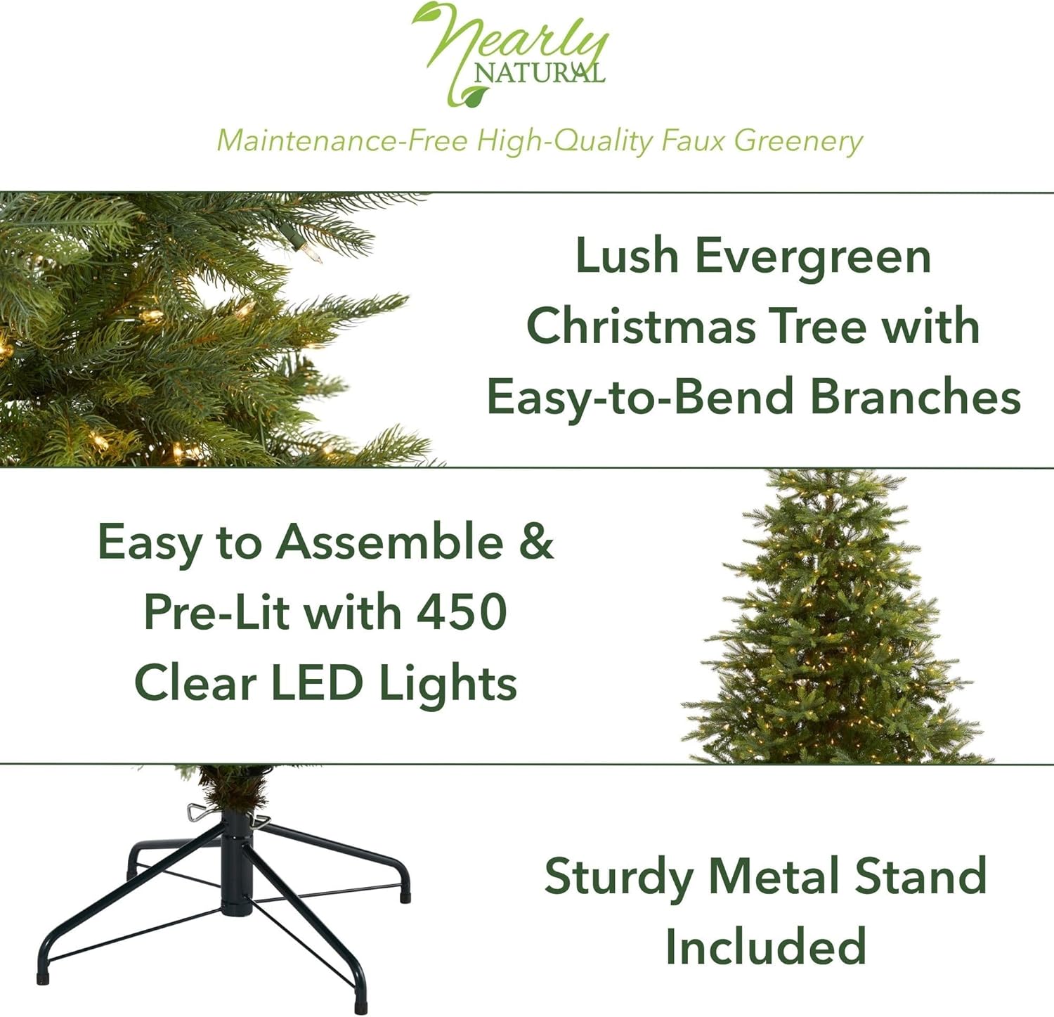 Nearly Natural 7ft. North Carolina Spruce Artificial Christmas Tree with 450 Clear Lights and 931 Bendable Branches