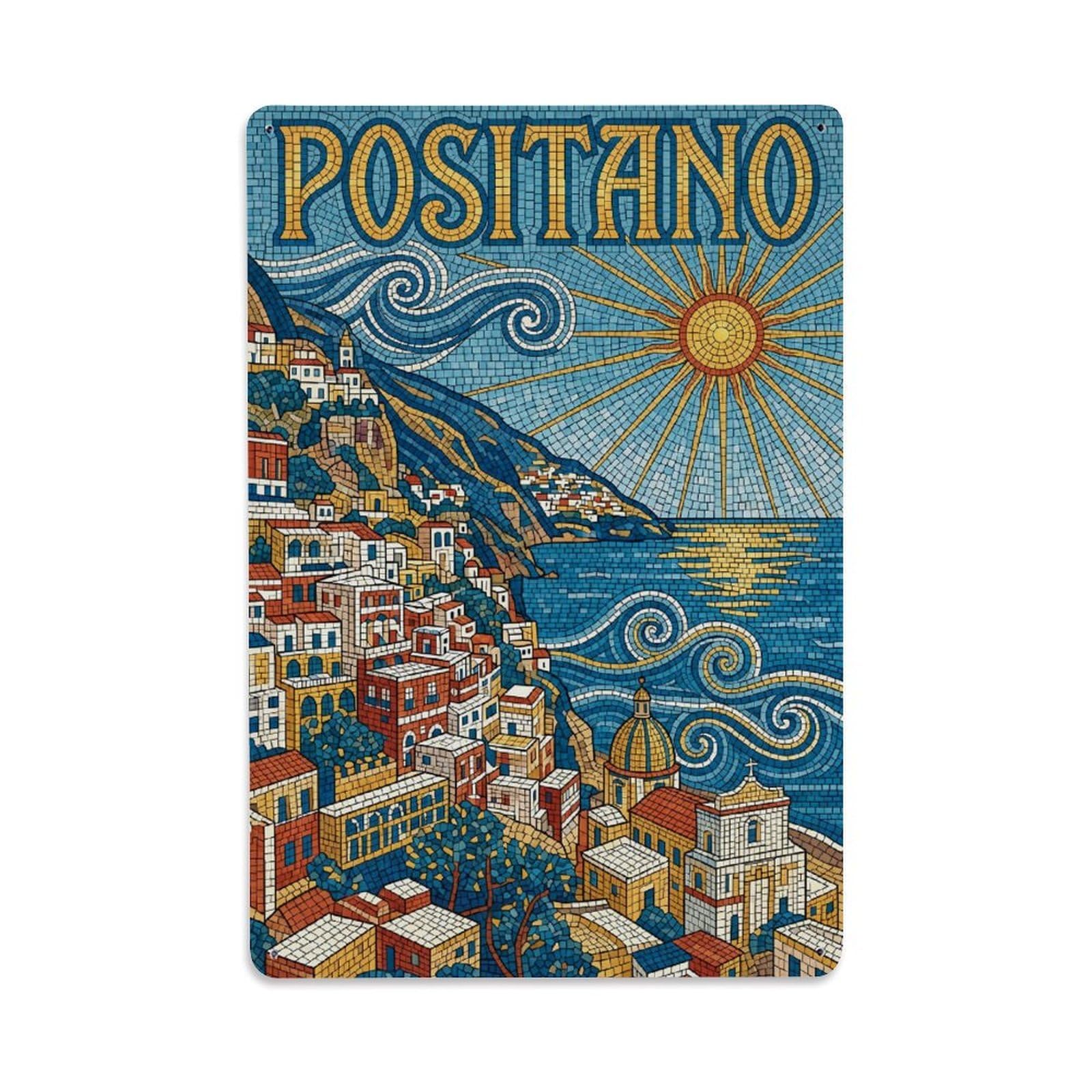 Vintage Travel Positano Italy Drizzle Metal Tin Sign Plaque Wall Decor for Cafe, Club Bar, Office, Garden Metal Poster 8x12Inch