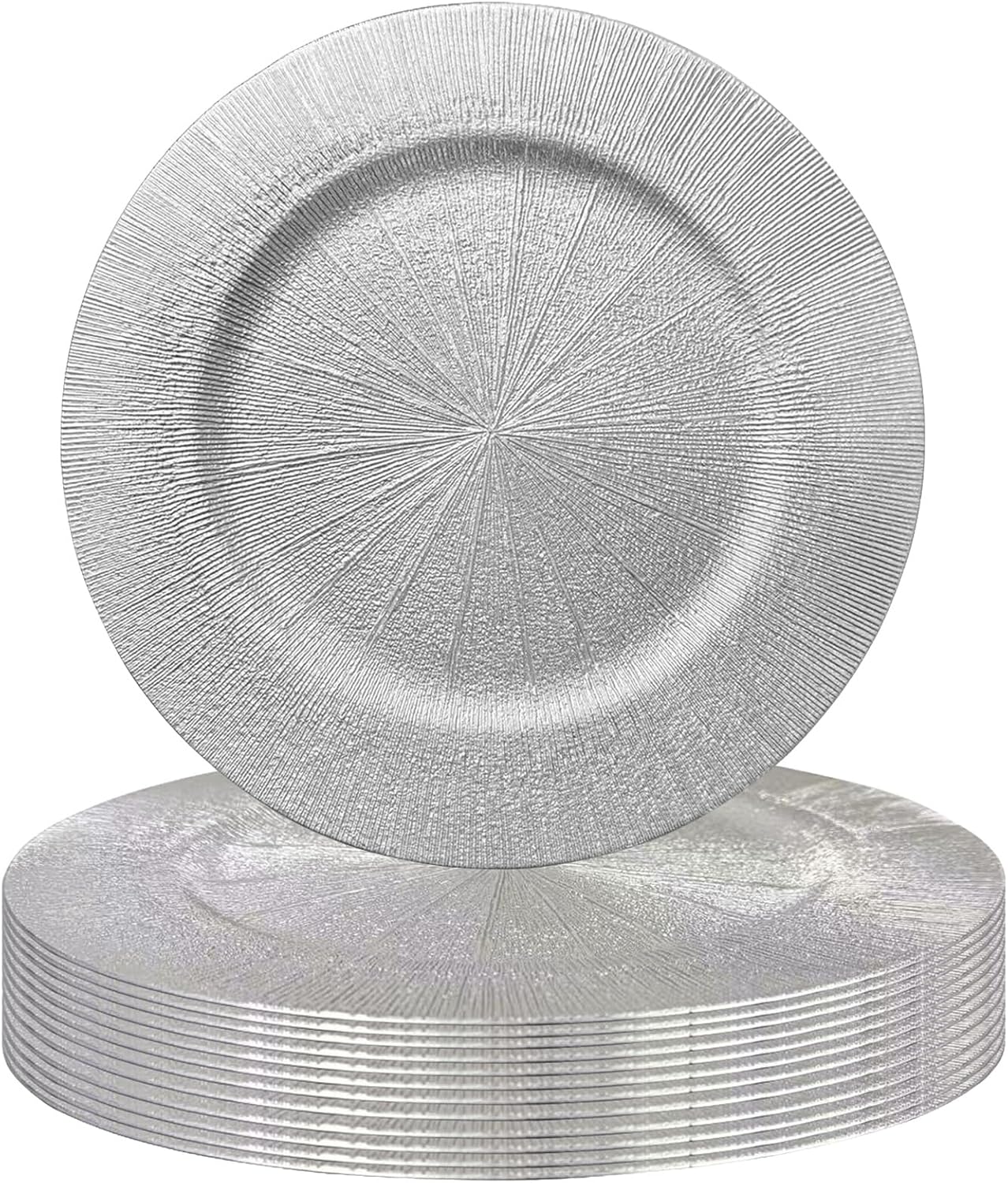 10 Pack 13" Gold Round Charger Plates,Plastic Charger for Dinner Plates,Reusable Decorative Table Chargers for Home Dinner Use,Great for Elegant Party's Weddings Tableware (Silver, 10 PACK)