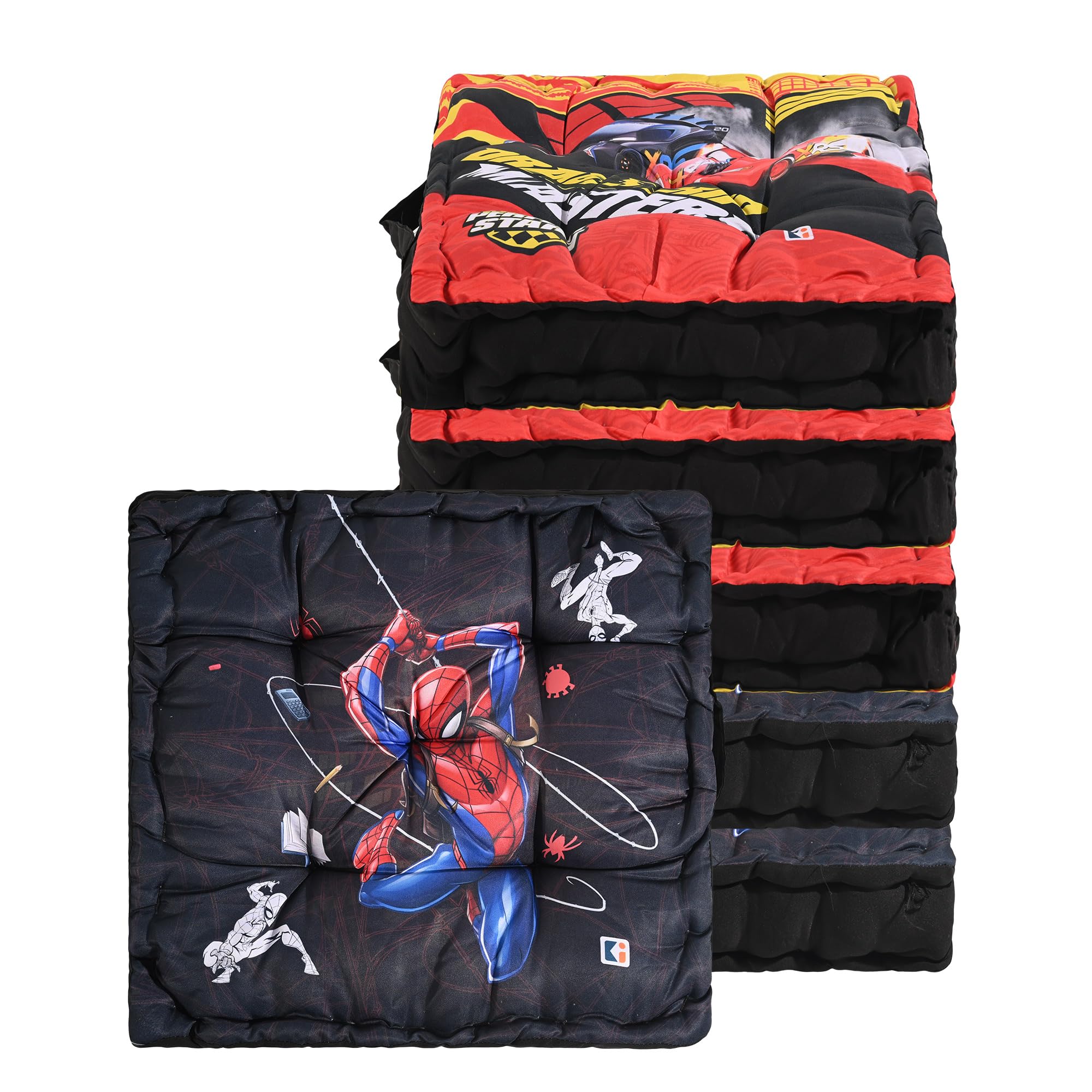 Heart Home Pack of 6 Back Rest for Chair | Printed Sitting Cushion Pillow for Back & Hip Support | Gaddi Chairpad for Car Seat | Black & Red