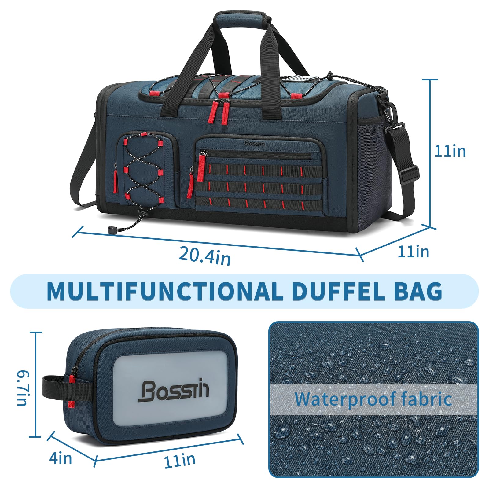 Bosstin - Bolsa de Deporte para Hombre y Mujer (45 L, Bolsa de Viaje, Bolsa de Deporte, Bolsa de Fin de Semana, Mochila de Noche con Compartimento para Zapatos