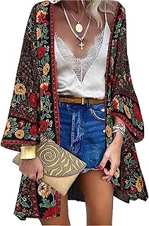Women’s Bohemian Floral Print Kimono Cardigan Blouse Casual Summer Loose...