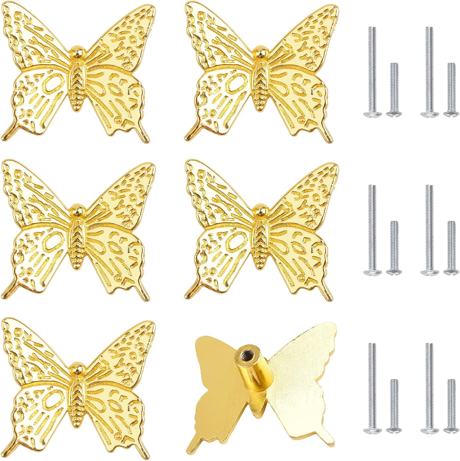 MOROBOR Butterfly Drawer Knobs, 6pcs Gold Zinc Alloy Butterfly Pull Handle Hardware Cabinet Konbs for Wardrobe Cupboard Closets Cupboard