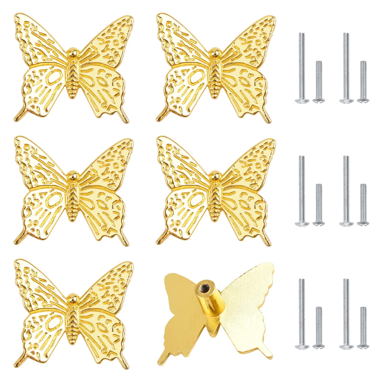 Morobor Gold Butterfly Drawer Knobs, 6Pcs Zinc Alloy Butterfly Pull Handle Hardware Cabinet Konbs For Wardrobe Cupboard Closets Cupboard