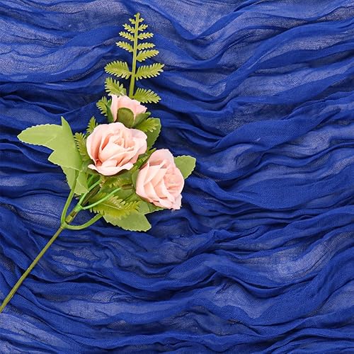 Miniatura 5 de Camino de mesa de gasa de color azul real de 10 pies de largo, camino de mesa de tela de gasa bohemio, camino de mesa rústico transparente para