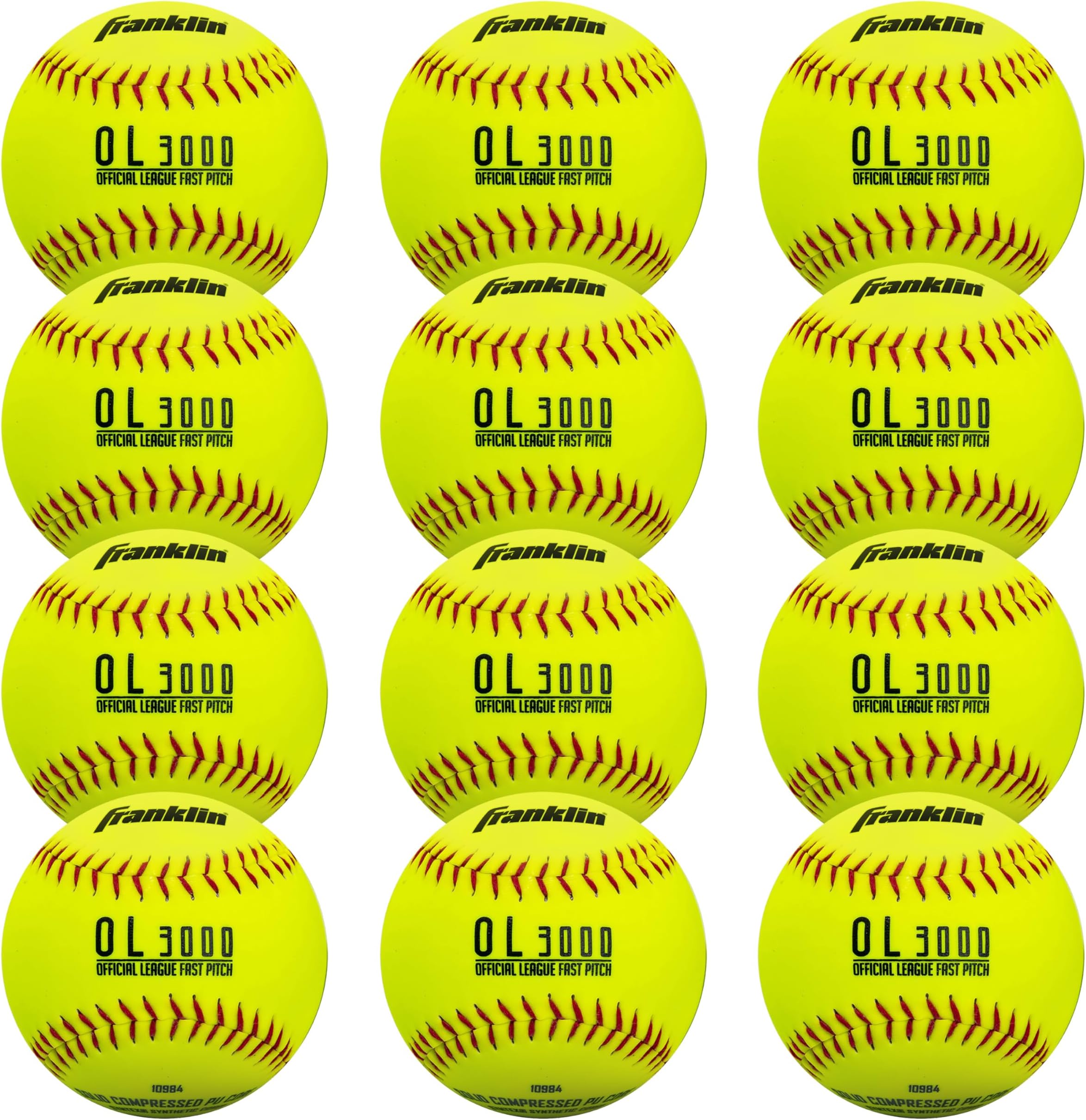 'Franklin Sports Official Game Softballs - OL3000 Fastpitch 12'' Inch Yellow Softballs - Official Size + Weight Tournament Balls for Practice + Games - 1 Pack + 12 Ball Bulk Packs'