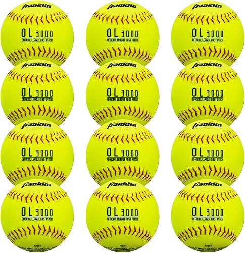 Franklin Sports Official Game Softballs - OL3000 Fastpitch 12" Inch Yellow Softballs - Official Size + Weight Tournament Balls for Practice + Games - 1 Pack + 12 Ball Bulk Packs