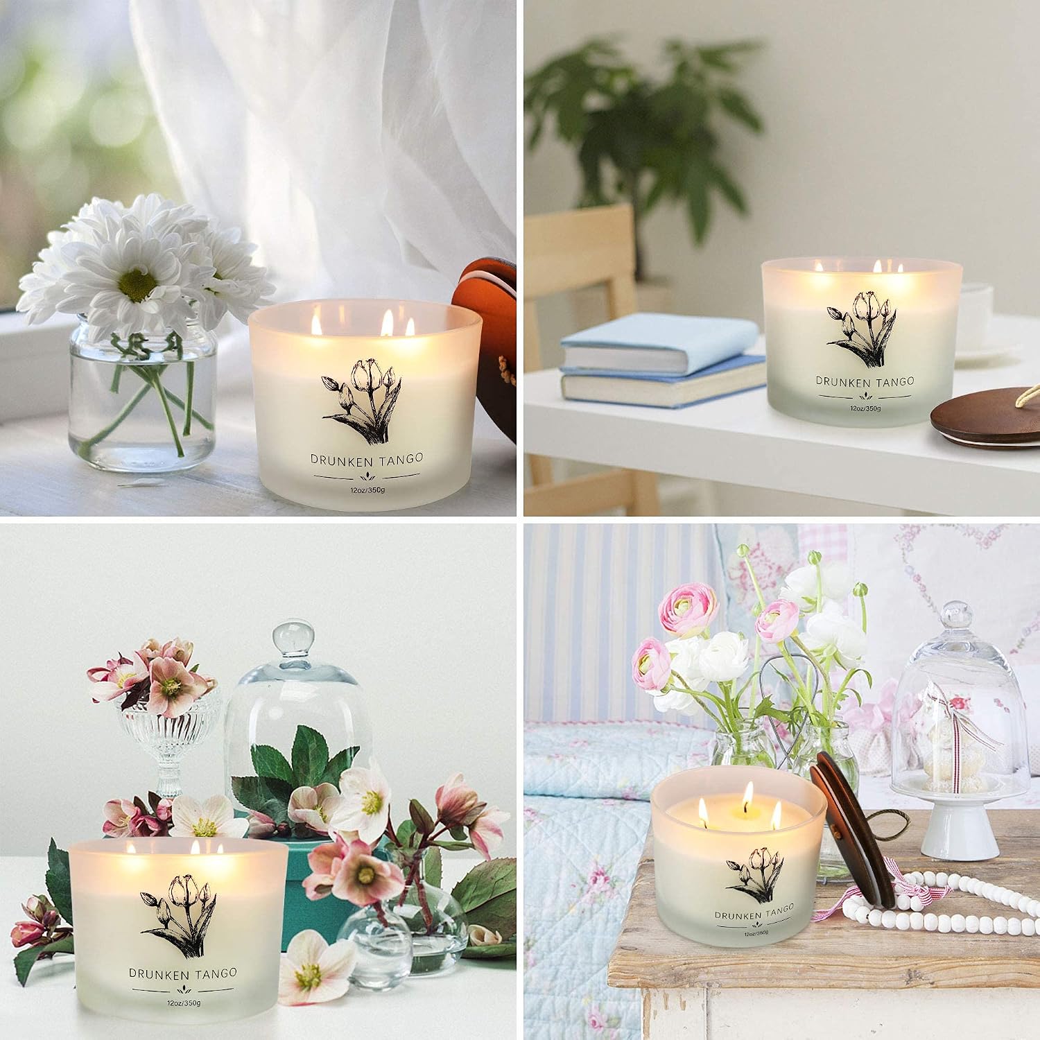 3 Wick Scented Candle, 12.4 Ounces 75 Hours Combustion Soy Wax Candle with Frosted Jar and Wood Lid for Strongly Scented Aromatherapy Soy Jar Candles Set Gifts for Mom and Embellishment Home,Mokara