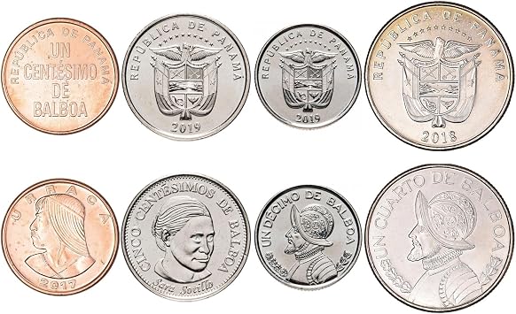 4 Coins from Panama | Panamanian Coin Set Collection 1 5 Centesimos 1/10 1/4 Balboa | Circulated 2017-2019 | Urraca | Sara Sotillo | Vasco Nunez De Balboa