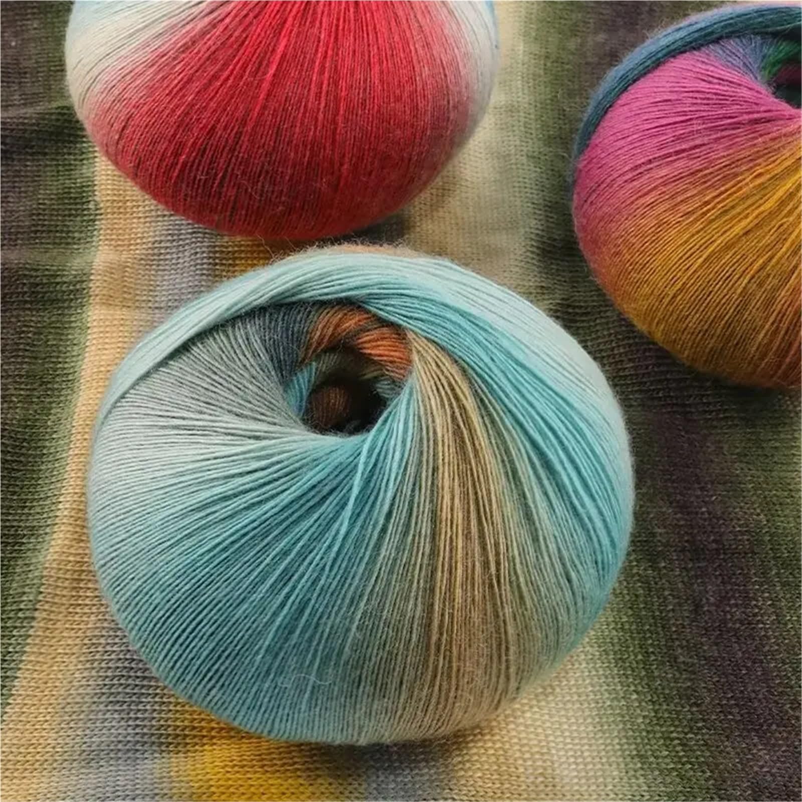 Ovillos de hilo lana pura teñidos largos degradados 400g, 2 grandes, ganchillo for tejer hecho a mano, suéter moda colorido(Color-10)
