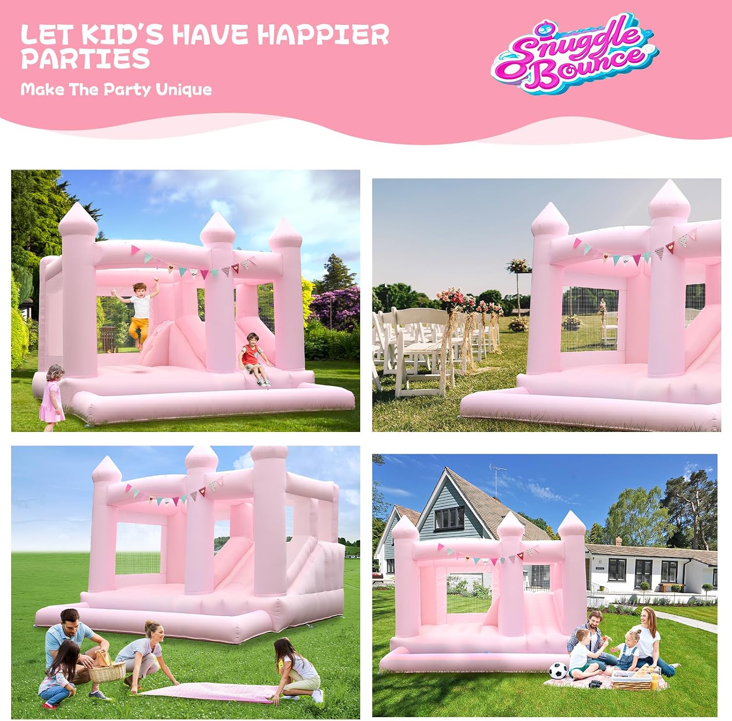 13FT Pink Oxford Inflatable Bounce House Big Castle with Ball Pit and Slide Bounce House for Kids 3-12 Indoor and Outdoor Bouncing Castles with Hair Dryers Birthday Parties Inflatable Party Supplies