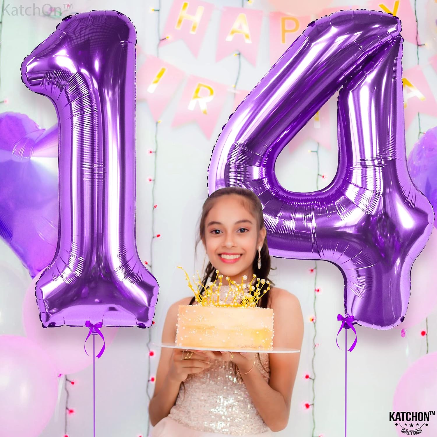 KatchOn Giant 14 Balloon Numbers - 40 Inch | 14th Birthday Decorations - Purple Foil Numbers