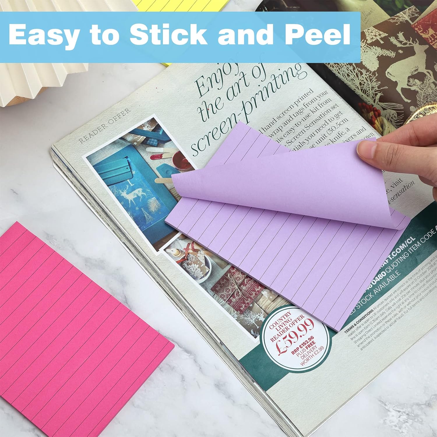 EOOUT 8 Pack Lined Sticky Notes 4x6 Inches, Pastel Ruled Self-Stick Pads, Colorful Super Sticking Power Memo Pads, Strong Adhesive Notes for Home, Office, School, Meeting, 45 Sheets/pad : Office Products