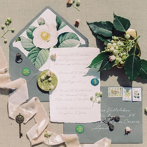 Miniatura 5 de CRASPIRE Sello de cera de 0.59 pulgadas, diseño de 2 lados, sello de sellado de latón, lirio de los valles, hojas de eucalipto, vintage, para