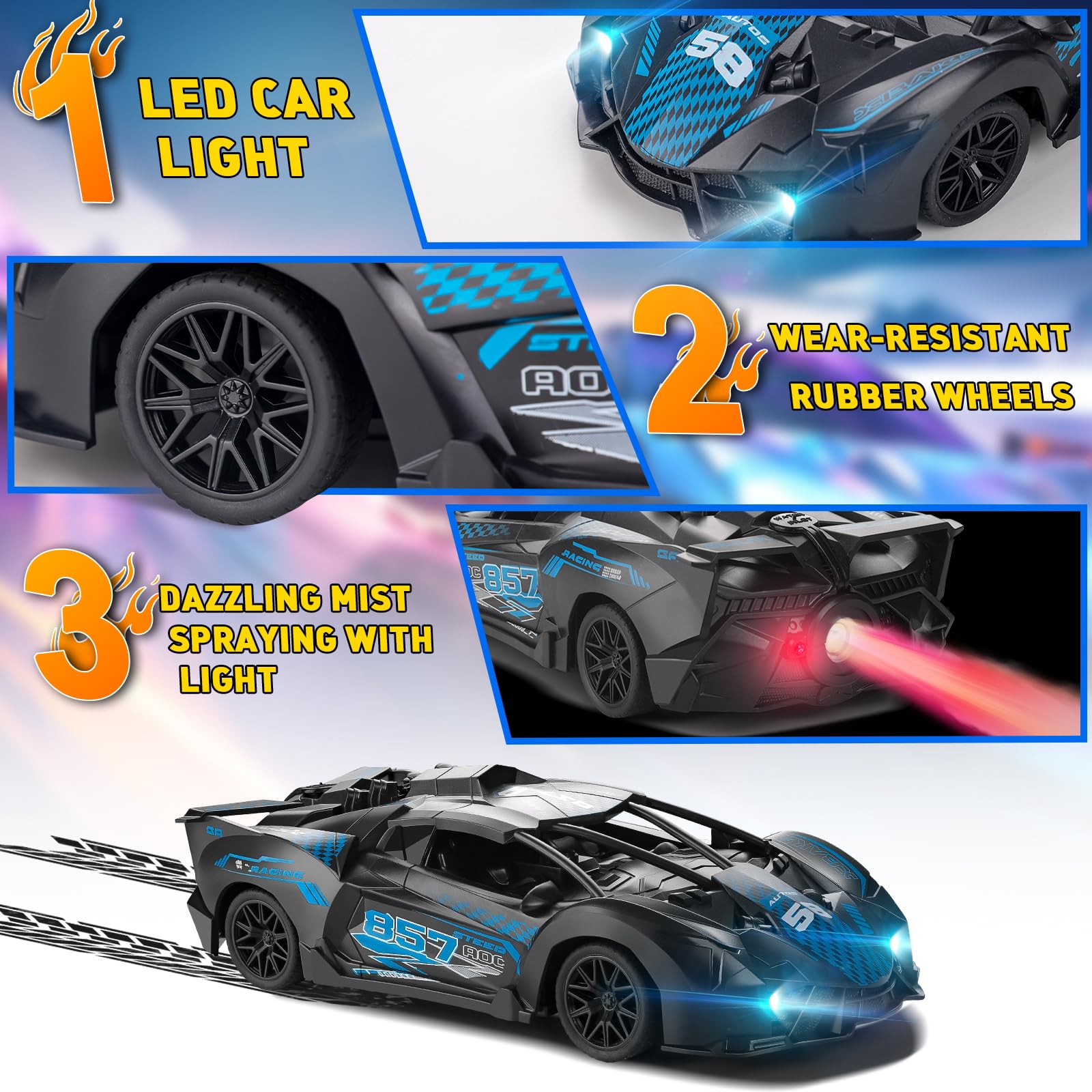 SAIFILI Lambarchini Macchina Telecomandata per Bambini 3-12 anni Modellino RC Car, 1:18 Auto Telecomandata Bambino con Spray, Batteria Ricaricabile, Luce LED, Natale Compleanno Regalo per Ragazzi, Blu