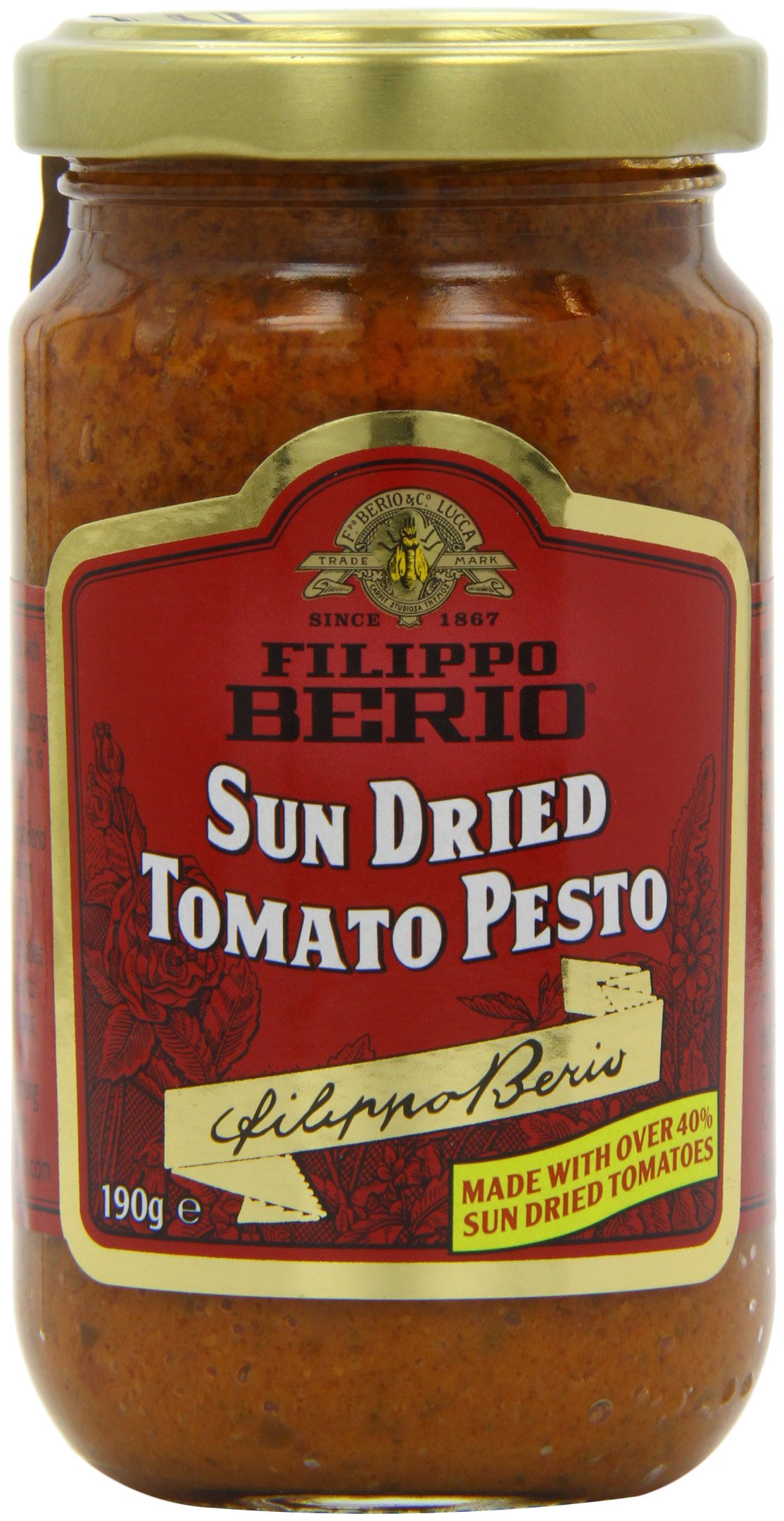 Filippo Berio Pesto, Red Pesto Sauce, Sun Dried Tomato Pasta Sauce, Bulk Pack of 6 x 190g