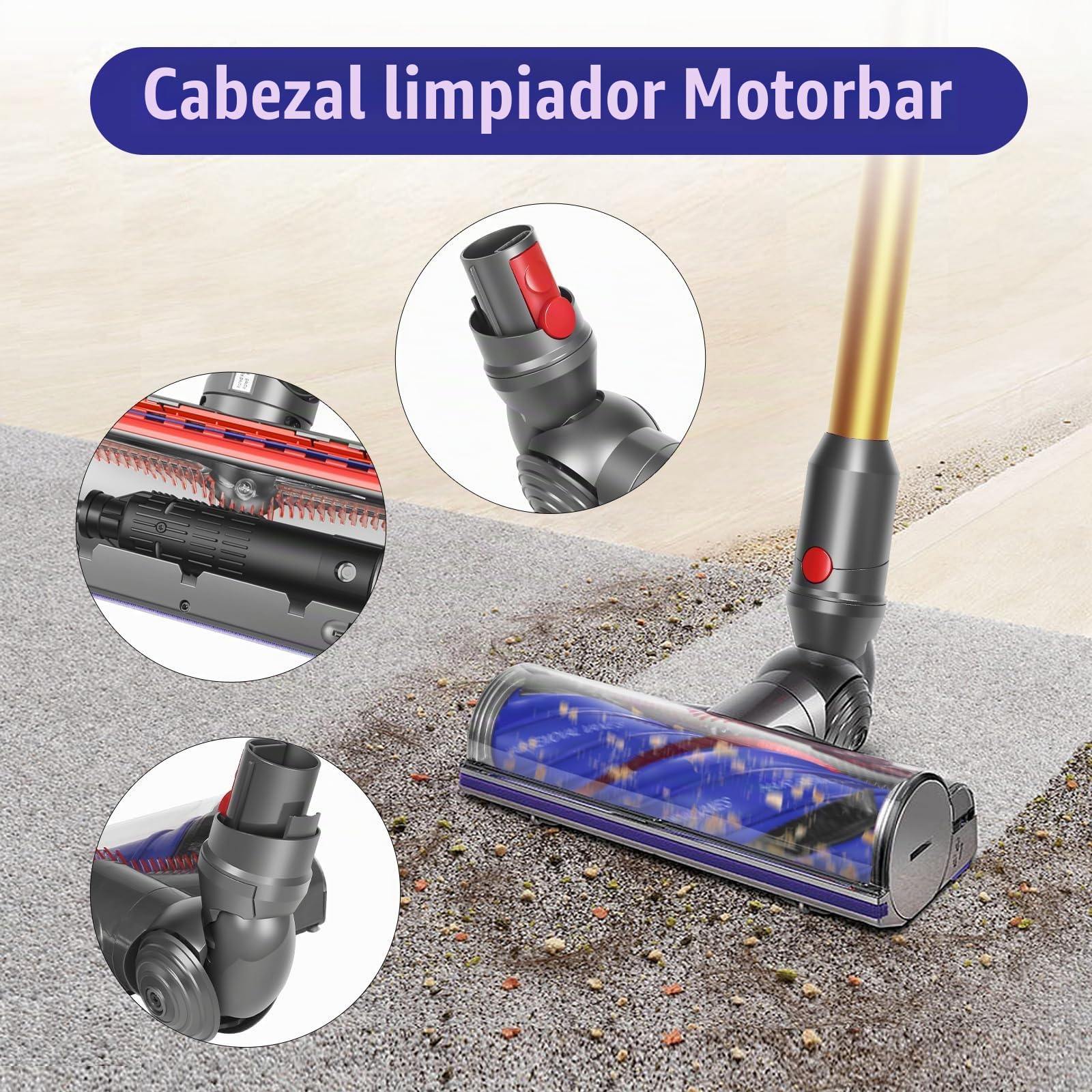 Cepillo Recambio para Dyson V12 Detect Slim / V9 Motorbar | Cabezal de repuestos para antigroviglio, Adecuado para pavimentos de madera dura, Adecuado para moqueta