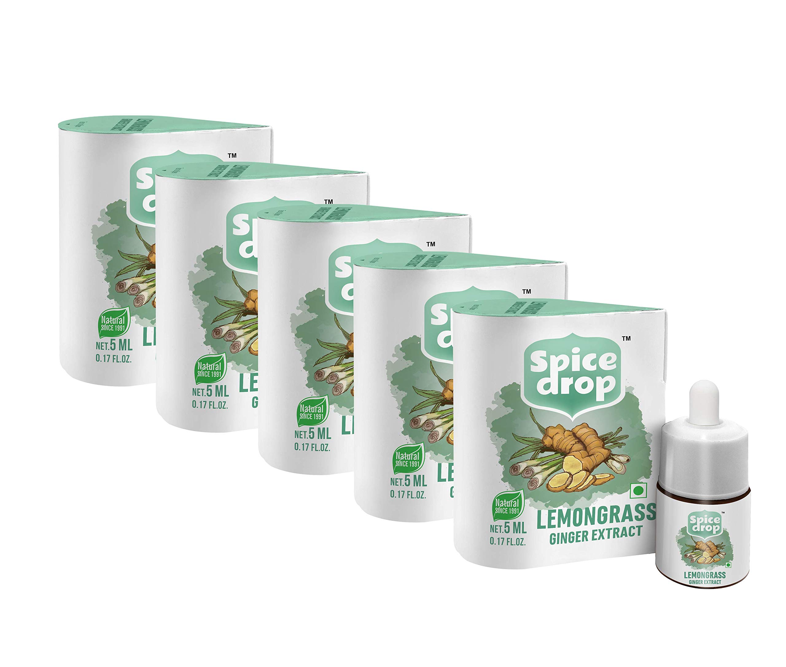 Spice Drop Lemongrass Ginger Natural Extract | For Tea, Soups, Shakes and beverages | 5 ml ( Pack of 5 x 180 Drops)