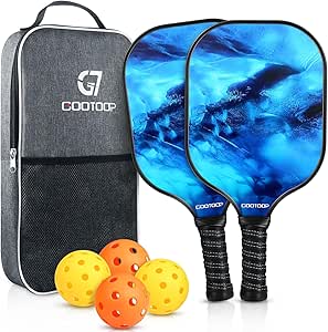 Pickleball Paddles Fiberglass Pickleball Rackets Set of 2 Lightweight Pickle-Ball Equipment with 4 Balls and 1 Portable Case for Beginners to Intermediates