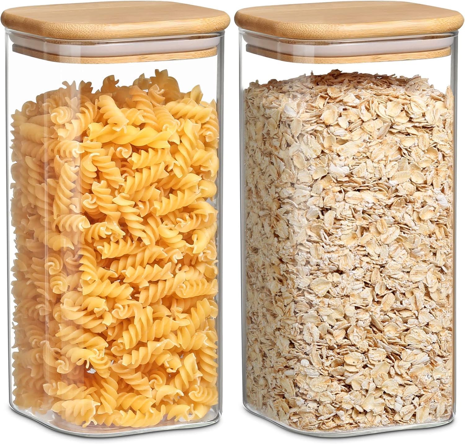 1500MLGlass Food Storage Containers with Airtight Bamboo Lid, Thickened Coffee Storage Jars for Home Kitchen, Pantry Tea, Spices, Snack (1500ML, Set of 2)
