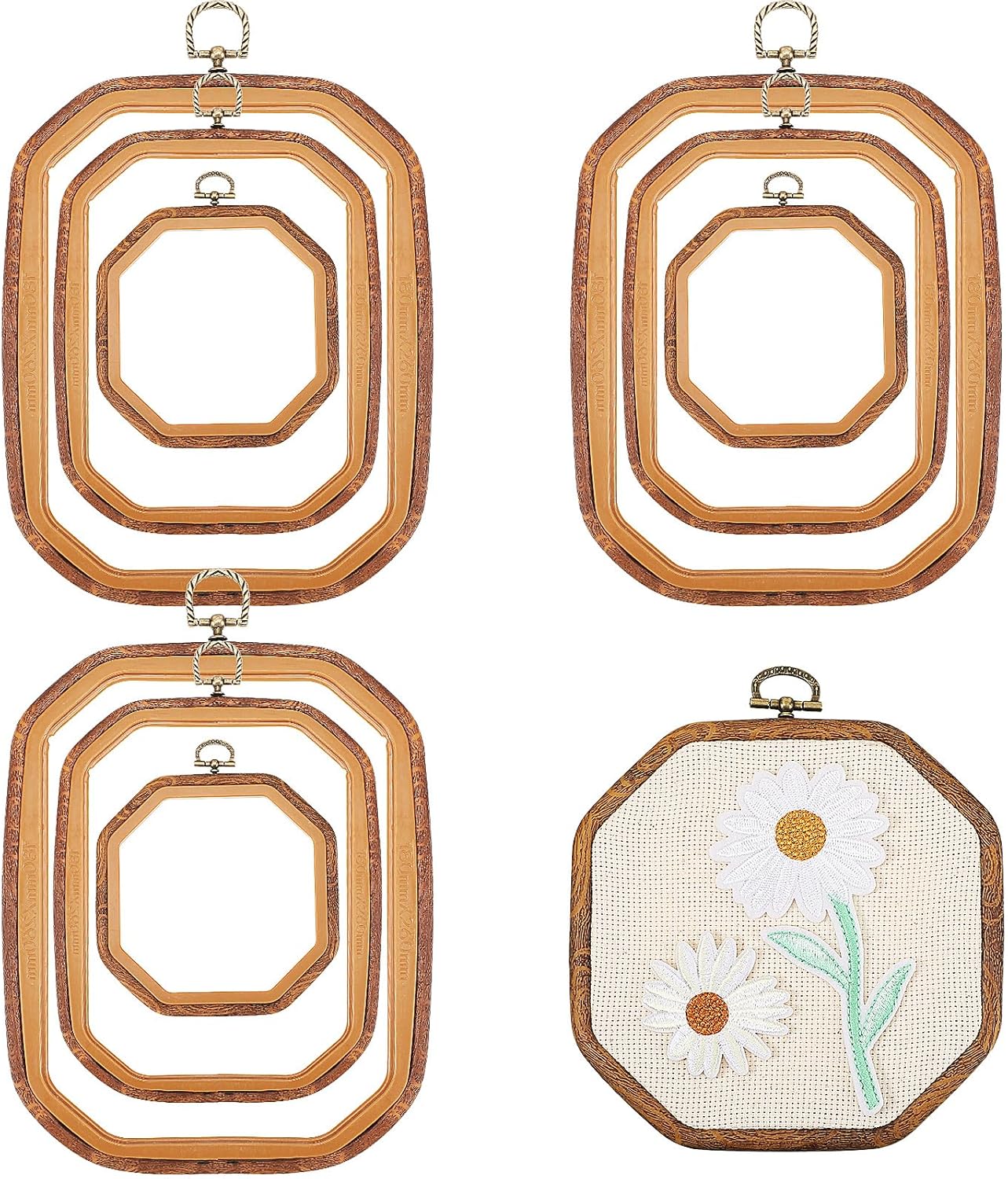 Qunclay 18 Pcs Large Embroidery Hoop Frame Decorative Imitated Wood Display Frame Circle Oval Octagonal Cross Stitch Hoop Ring for DIY Sewing Craft and Hanging Ornaments Decor (Comprehensive)