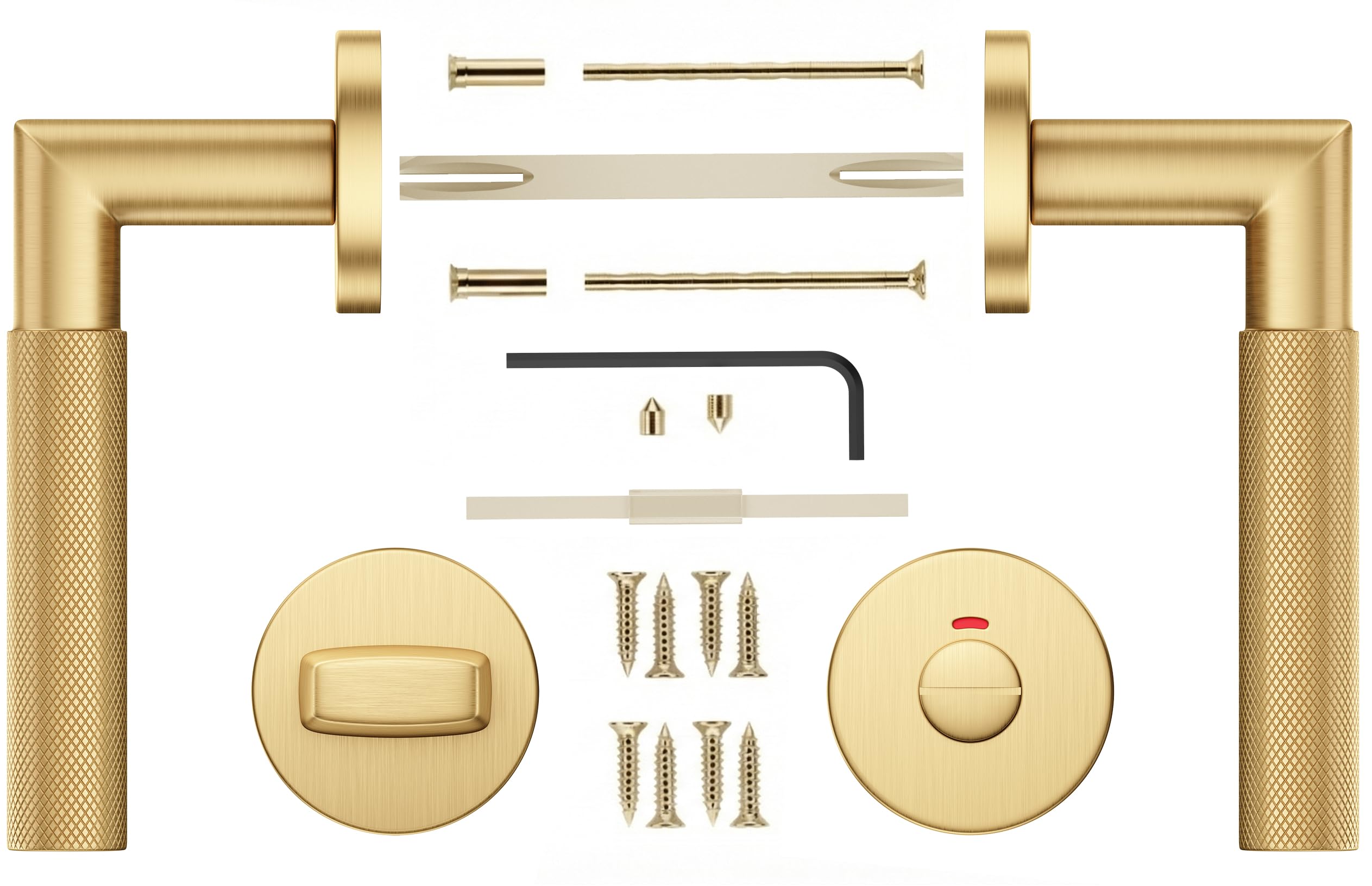 ERGO line BAUHAUS Modern, Gold Türbeschlag Türgriff für Badtüren WC PVD-Gold matt L-FORM, Rund-Rosette Drückergarnitur, Türklinke, Türdrücker