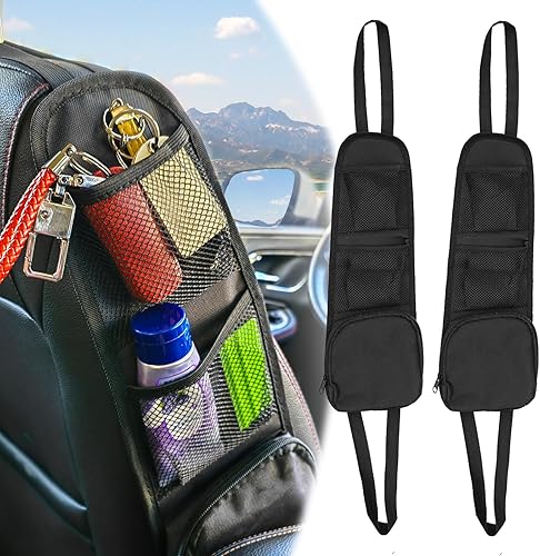 Organizador lateral de asiento de automóvil, 2 piezas, soporte multifuncional para cosas con bolsillo de red de malla, bolsa colgante de