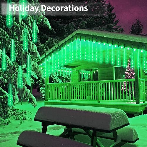Vista 28 de JJGoo Luces de Navidad, luces de lluvia de meteoritos, 10 tubos de 12 pulgadas, 240 LED, luz de carámbano, luz de lluvia para exteriores