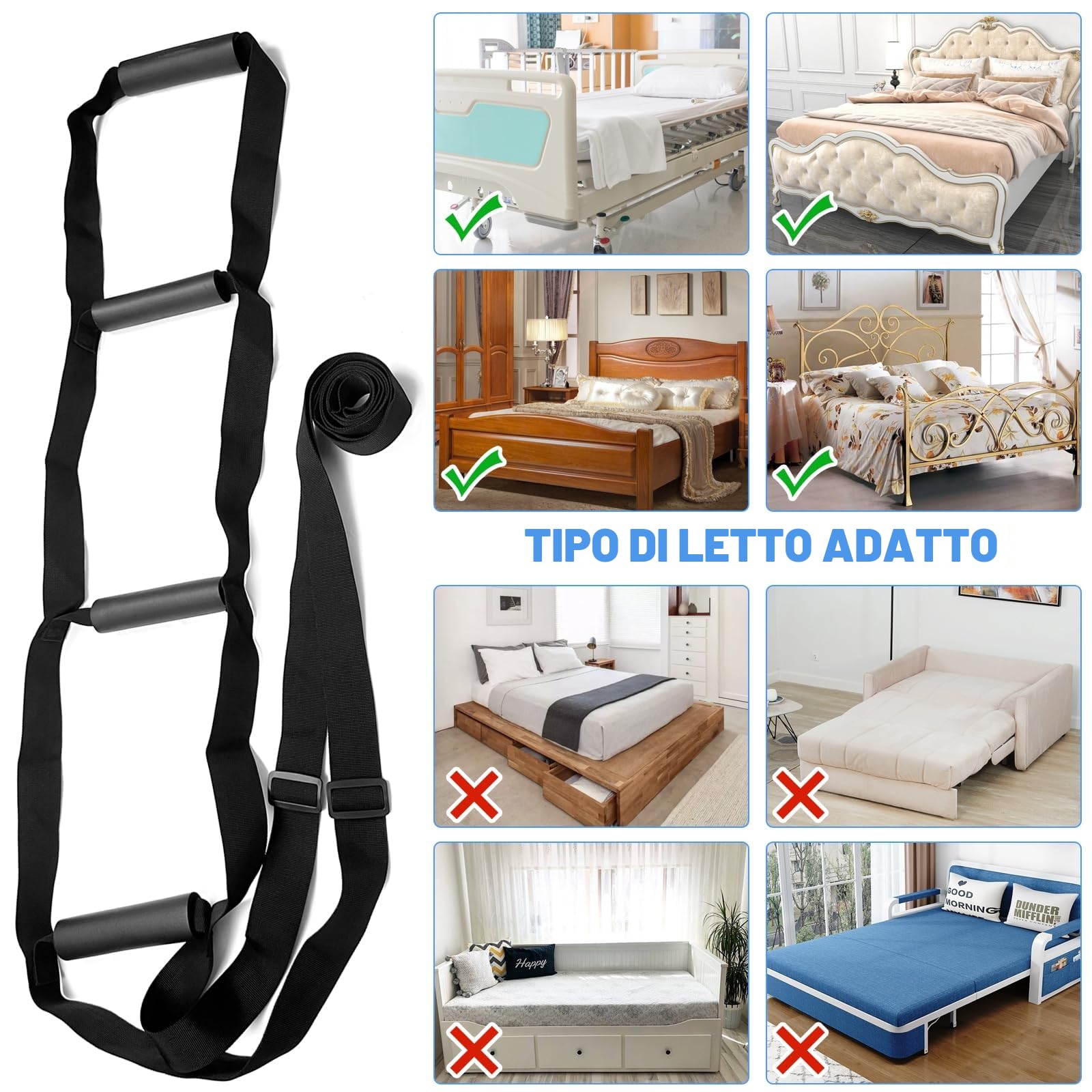 Scaletta da Letto per Anziani, Scaletta per Disabili Regolabili, Scaletta per Alzarsi dal Letto per Gravidanza, Anziani, Disabili, con Allenatore di Dita
