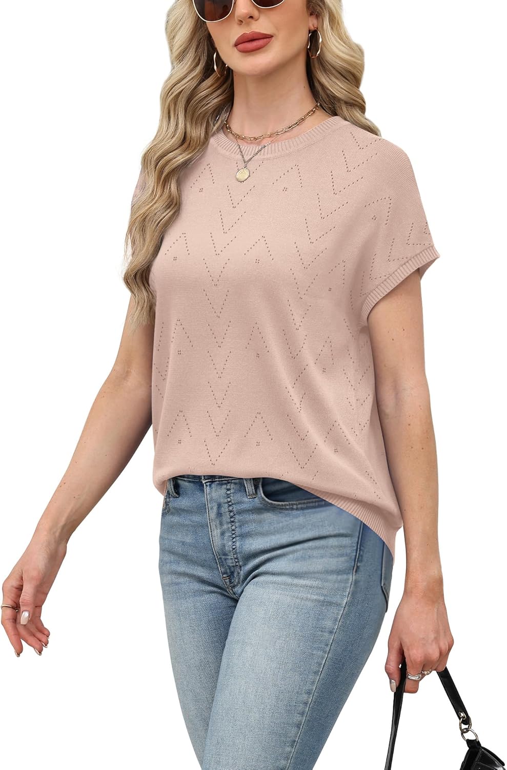 Sampeel Short Sleeve Sweaters for Women Crew Neck Summer Tops 2026 Trendy Beach Vacation Clothes Business Casual Outfits - Image 5